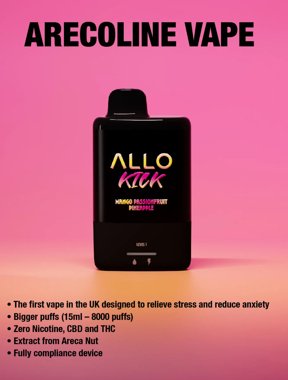 Arecoline vape device labeled as Allo Kick