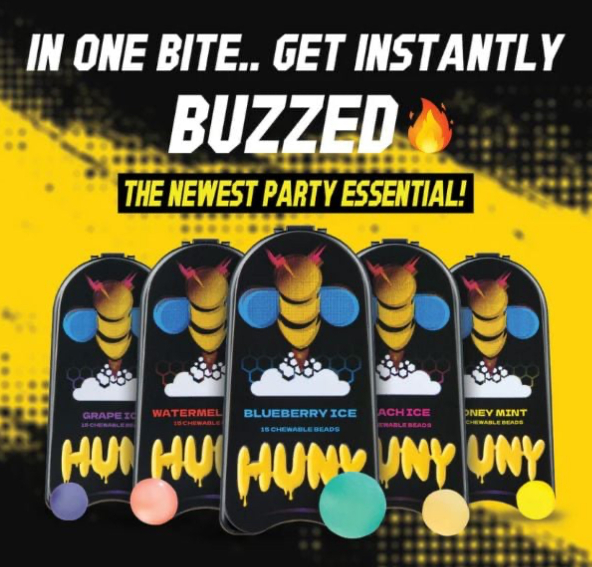 HUNY chewable beads marketed as instant buzz
