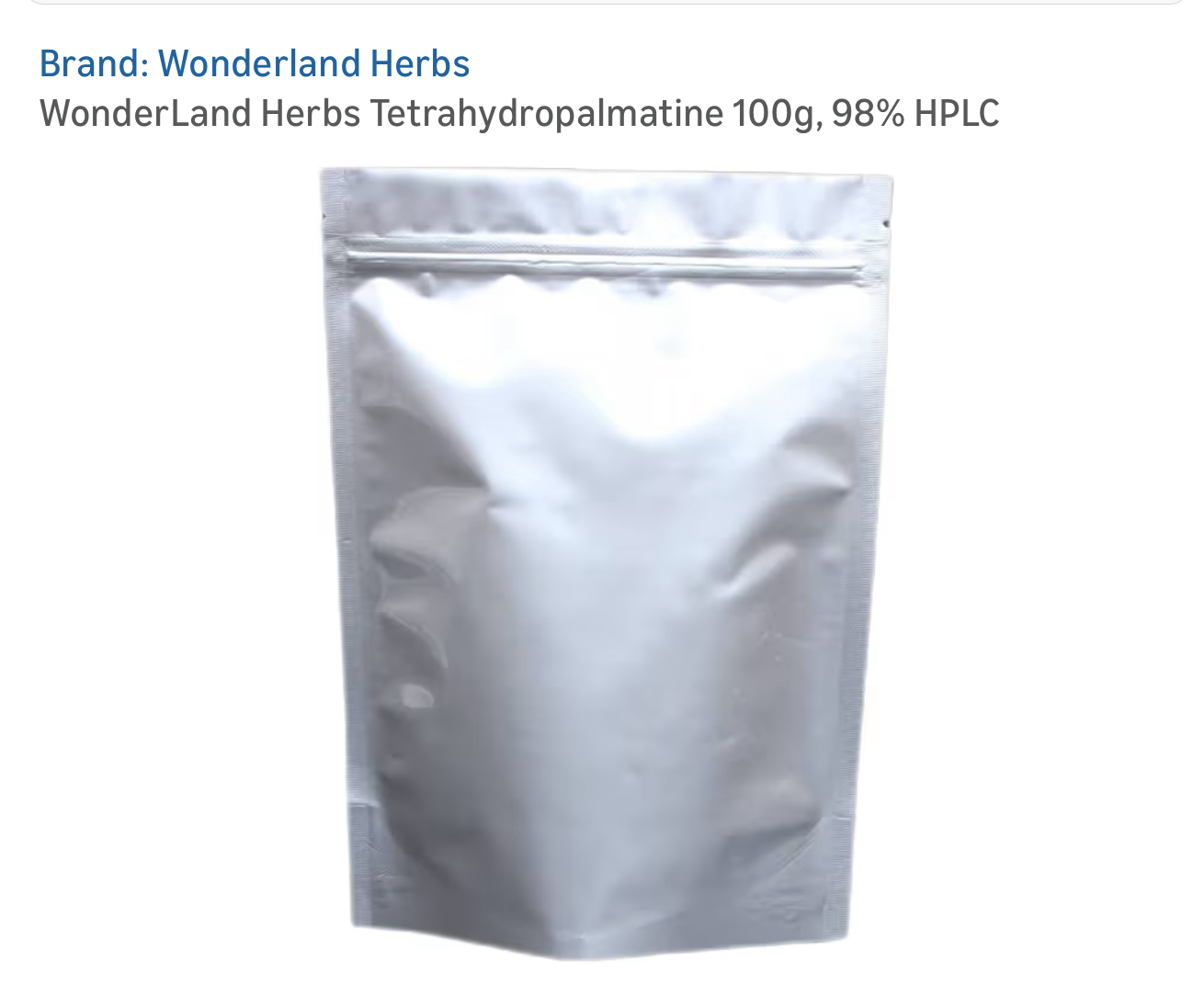 Bulk tetrahydropalmatine powder product listing (100g, 98% HPLC)