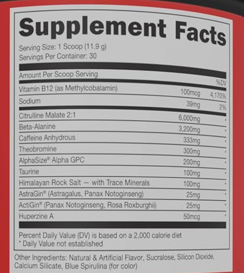 Supplement facts for WOKE AF pre-workout