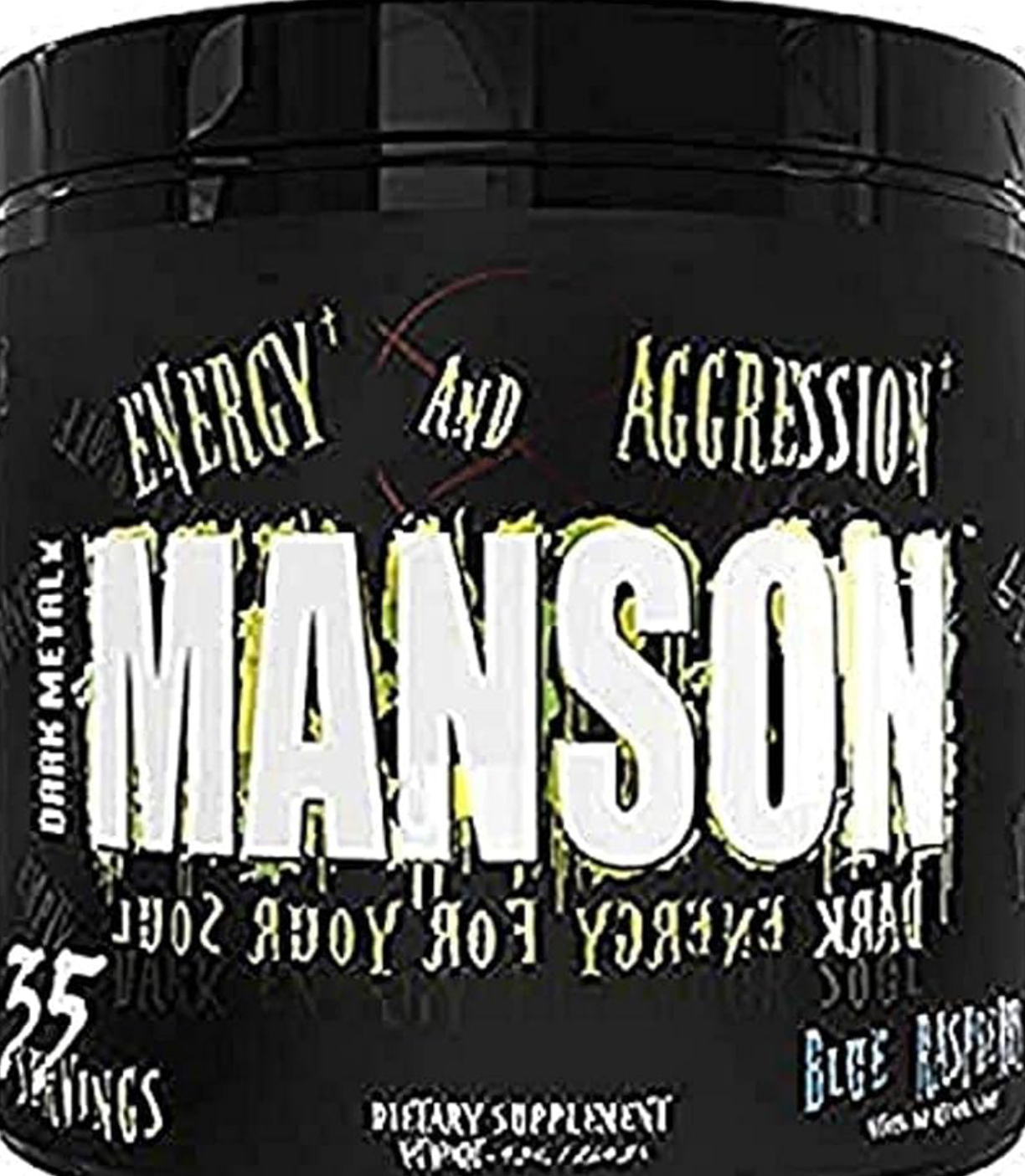 MANSON energy and aggression pre-workout container